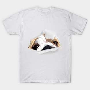 Cute Bulldog Hiding Design T-Shirt